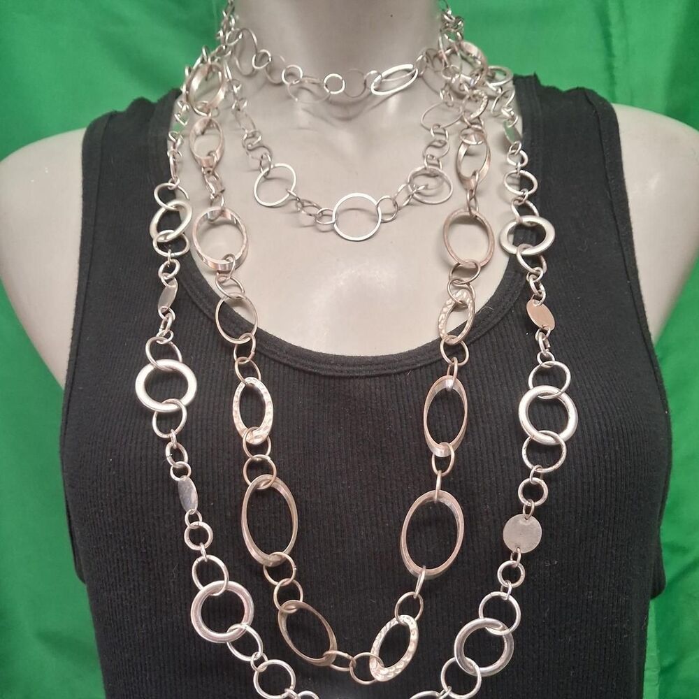 NY Collection Silver Multi Strand Chain Necklace Earring Belt Lot